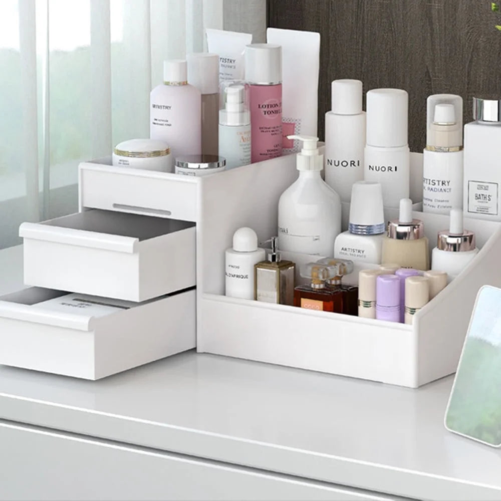 Makeup Organizer, Skin Care Organizers and Storage Box with Drawers for Vanity, Bathroom Countertop Holder for Lipstick Skincare Perfume Brush, Dresser Desk Top Cosmetics Display Case