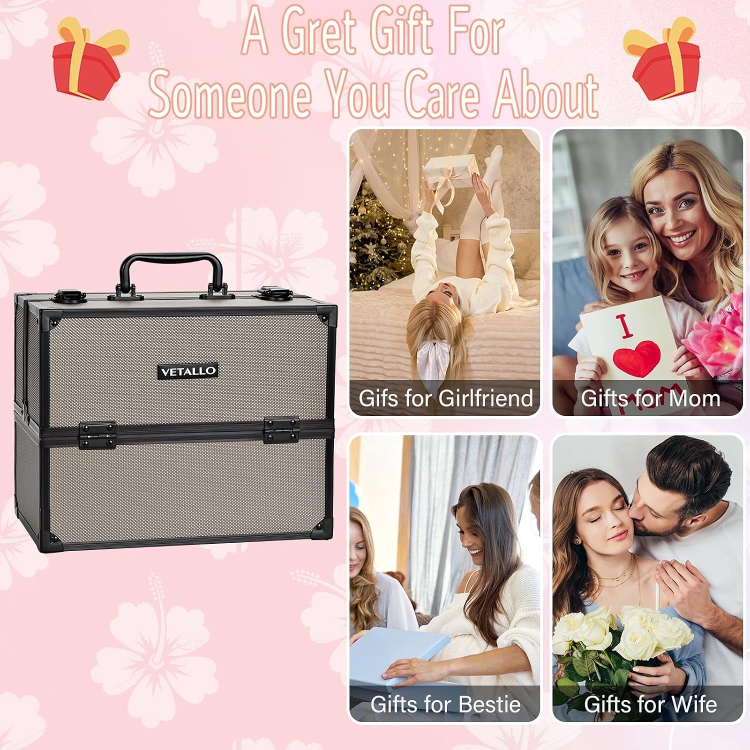 Travel Makeup Case Organizer, Large Makeup Organizer I Portable Makeup Case Organizer I Make up Box I Makeup Train Case I Birthday Gifts for Her Women Bestie I Beige