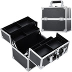Makeup Train Case Cosmetic Organizer Case Professional Makeup Storage Box 4 Trays with Divider Lockable Travel Case Portable Travel Makeup Box for Makeup Artist, Carfter, Cosmetics Black