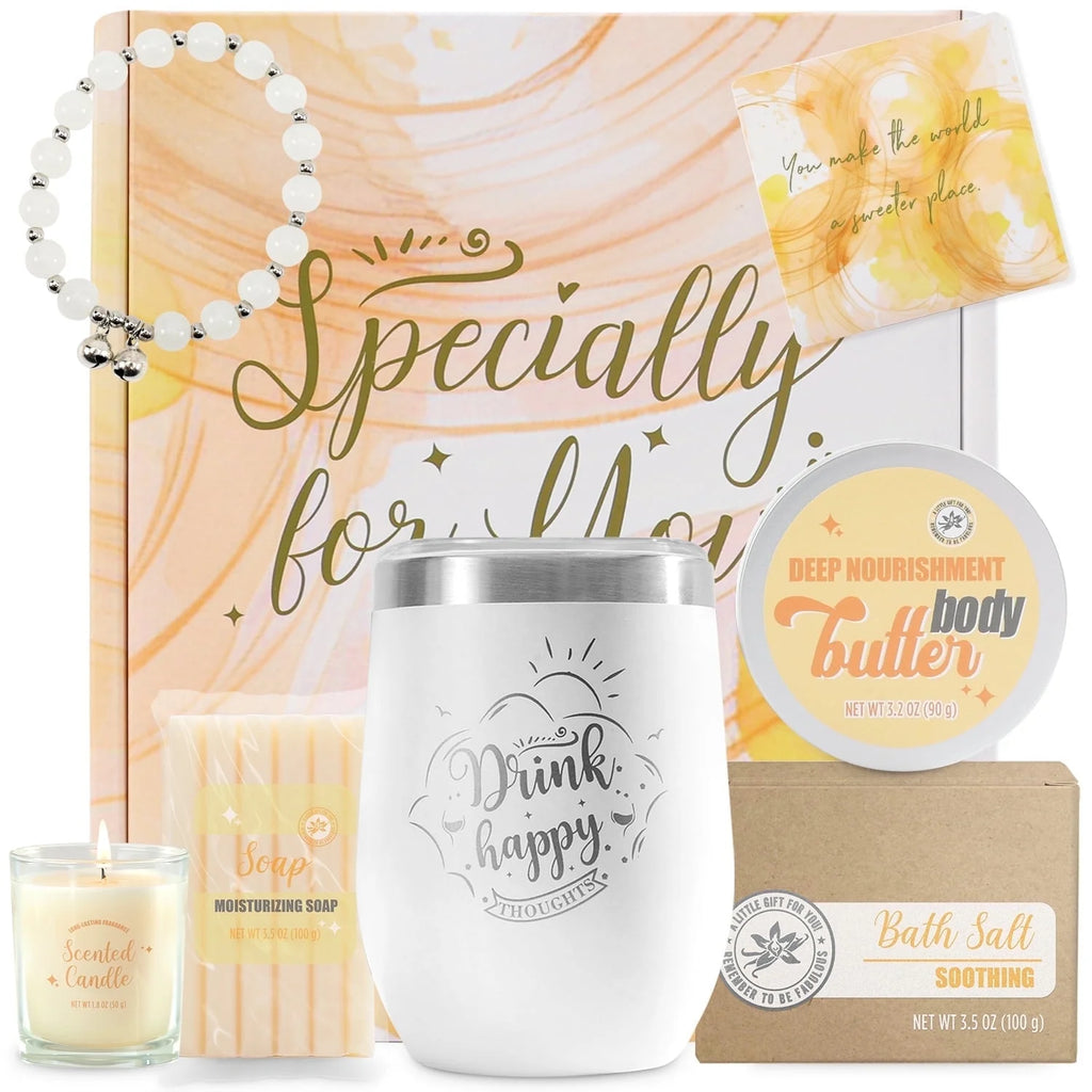 Spa Gift Sets for Women - 9 Pcs Vanilla Bath Set with Tumbler, Perfect Birthday Gifts for Her, Mother, BFF, Sister