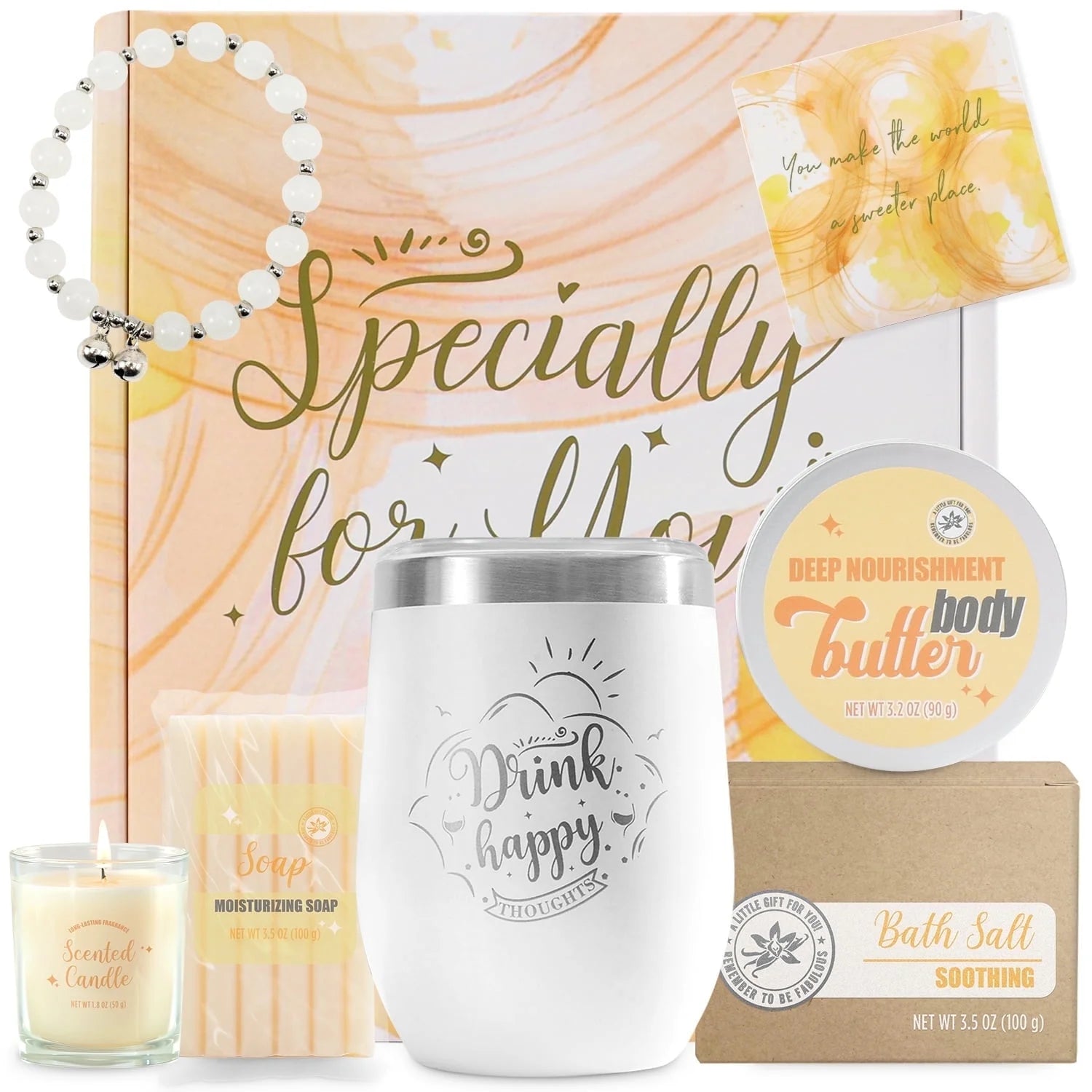 Spa Gift Sets for Women - 9 Pcs Vanilla Bath Set with Tumbler, Perfect Birthday Gifts for Her, Mother, BFF, Sister