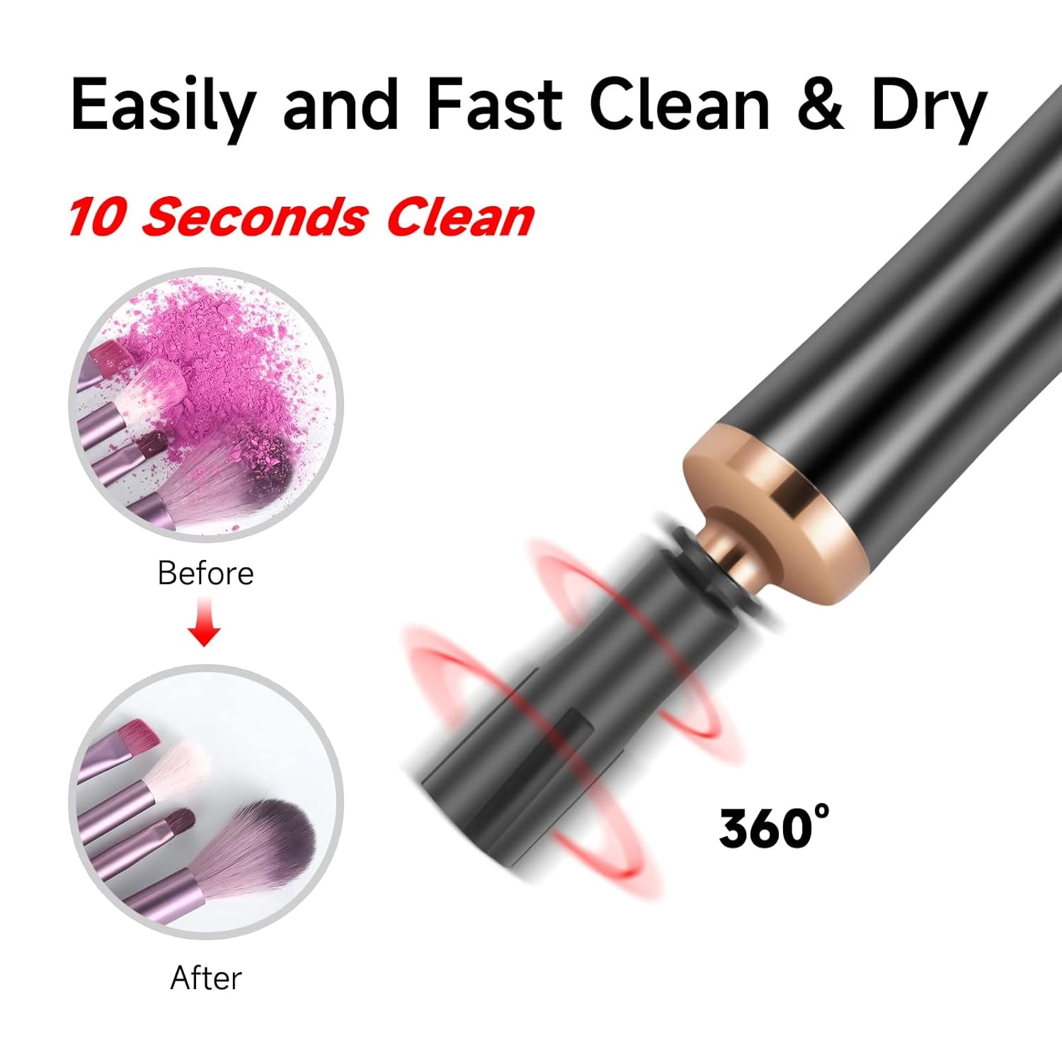 Electric Makeup Brush Cleaner and Dryer Machine, Super Fast Portable Brushes Cleaner, Wash and Dry in Seconds, Automatic Spinner Cleaner for Most Size Brushes(Black)