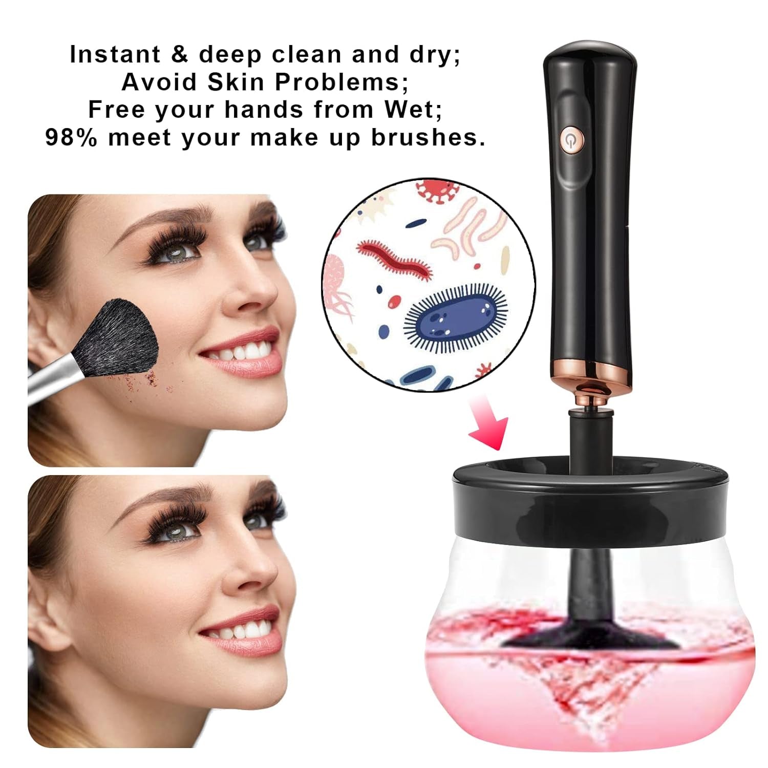 Electric Makeup Brush Cleaner and Dryer Machine, Super Fast Portable Brushes Cleaner, Wash and Dry in Seconds, Automatic Spinner Cleaner for Most Size Brushes(Black)