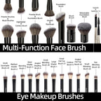 20 PCS Foundation Makeup Brush Set, Double-Ended Kabuki Contour Brush for Liquid Powder Concealer Blending Blush Face Makeup Tools (Black)