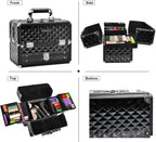 Large Makeup Train Cases with Bottom Drawer, Professional Makeup Case Organizer I Makeup Travel Case I Portable Make up Case I Makeup Case Organizer I Makeup Box Organizer I Black, HX-001