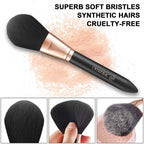 Makeup Brush Set Professional, 12 Pearlescent Wood Handle Makeup Brushes, Premium Cruelty-Free Synthetic Fiber Hair, Travel Make up Brushes Set with Case (Black).