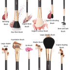 Premium Travel Makeup Brush Set 12 Pieces Essential Cosmetic Tools Synthetic Hair Foundation Powder Eye Cosmetic Brushes with Black Holder