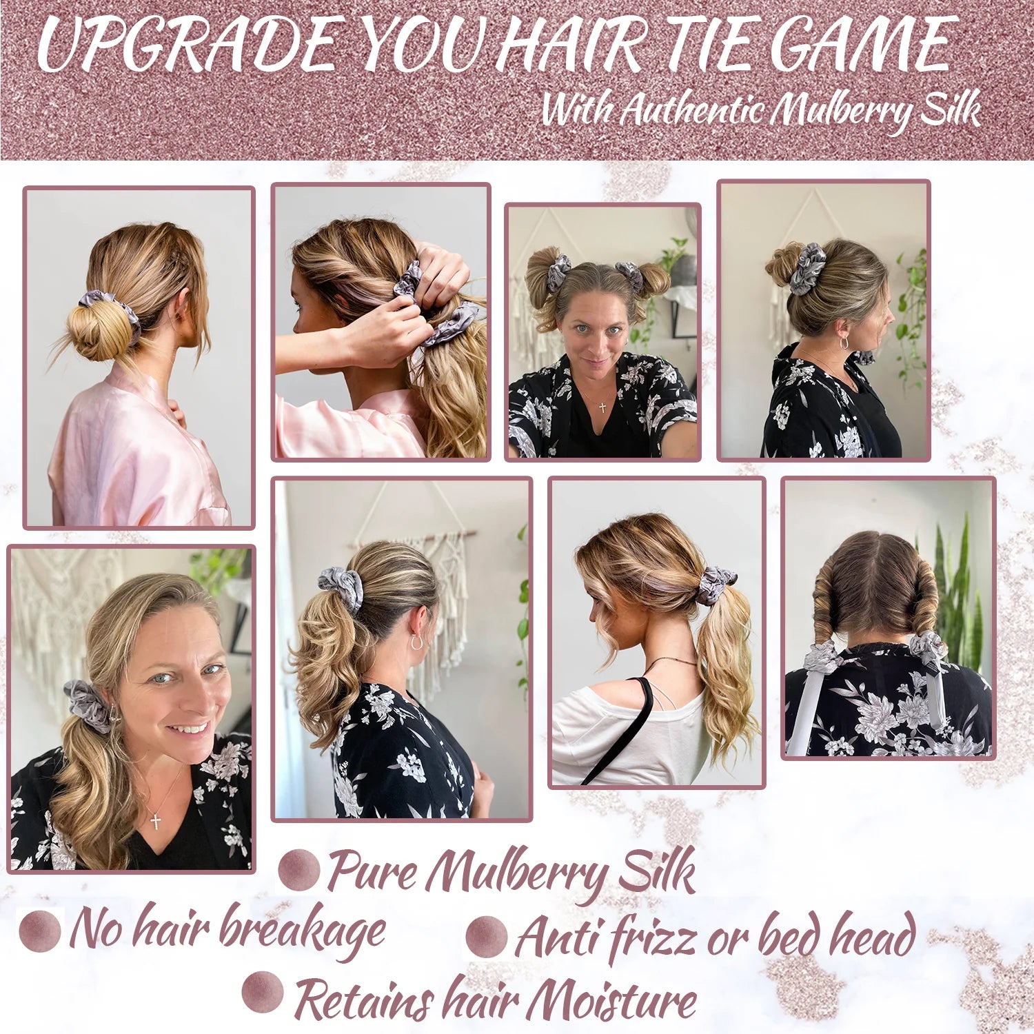 Klara Faire™- 100% Silk Ribbon Curler and Scrunchies Set - Black Silver