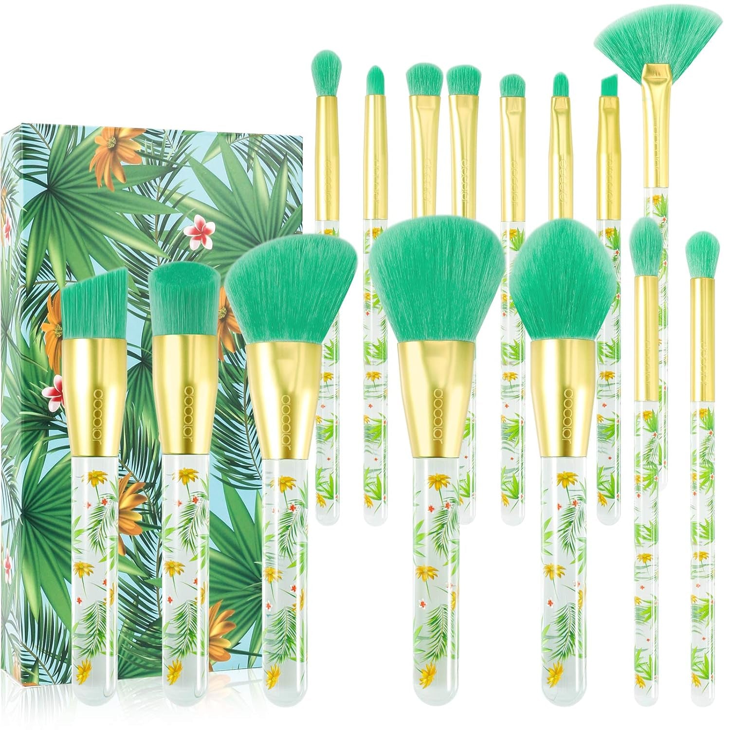 Makeup Brushes Professional 14Pcs Tropical Makeup Brush Set Premium Gift Synthetic Kabuki Foundation Blending Contour Face Powder Mineral Eyeshadow Make up Brush Set
