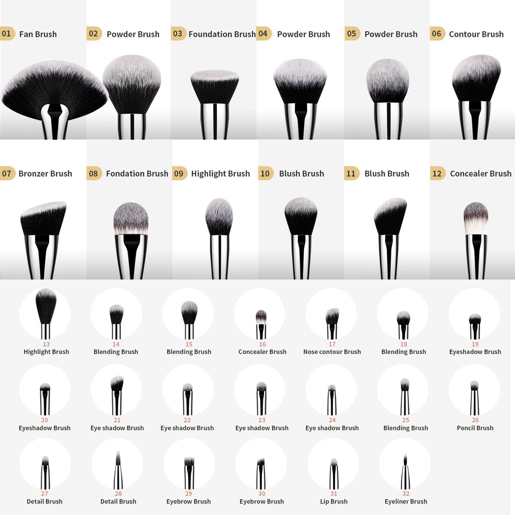 Makeup Brushes Set Professional 32Pcs Make up Brushes Premium Synthetic Kabuki Foundation Blending Face Powder Blush Concealers Eye Shadows