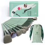 15-Piece Makeup Brush Set - Premium Synthetic Kabuki & Eye Brushes | Foundation, Blush & Lip Makeup Tools | Professional Green Conical Handle Set with Flannel Drawstring Bag