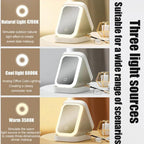 Integrated Makeup Storage Box with Light-Filling Mirror,Led Complementary Light Cosmetic Case,Makeup Storage Box with Led Light Mirror,Portable Cosmetics Case,Touch Control & Zipper Design (White)