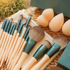 Makeup Brushes 14Pcs with 3Pcs Makeup Spong & Cosmetic Bag - Lime Mojito Series Makeup Brush Set for Foundation Blending Face Powder Blush Concealers Eye Shadows