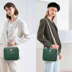 Travel Makeup Bag, Leather Makeup Train Case Cosmetic Organizer for Makeup Brushes Toiletry Digital Accessories, Portable Artist Storage Bag with Shoulder Strap for Women Lady Green