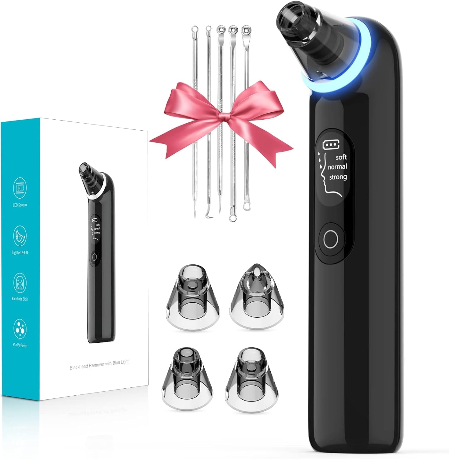 Blackhead Remover Pore Vacuum, Upgraded Pore Cleanser with Blue Light- Rechargeable Acne Extractor LED Display, Whitehead Removal, Facial Firming, Oil Reducing for Women & Men (202B-Black)