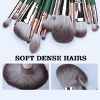 14PCS Green Professional Dense Makeup Brushes Tool Kit Air Brush Blending Powder Blush Concealer Eye Make up Brush Angled Stippling Liquid Highlighter Thin Brush with Travel Bag