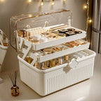 Three-Tier Makeup Storage Organizer with Ample Capacity for Skincare and Cosmetics