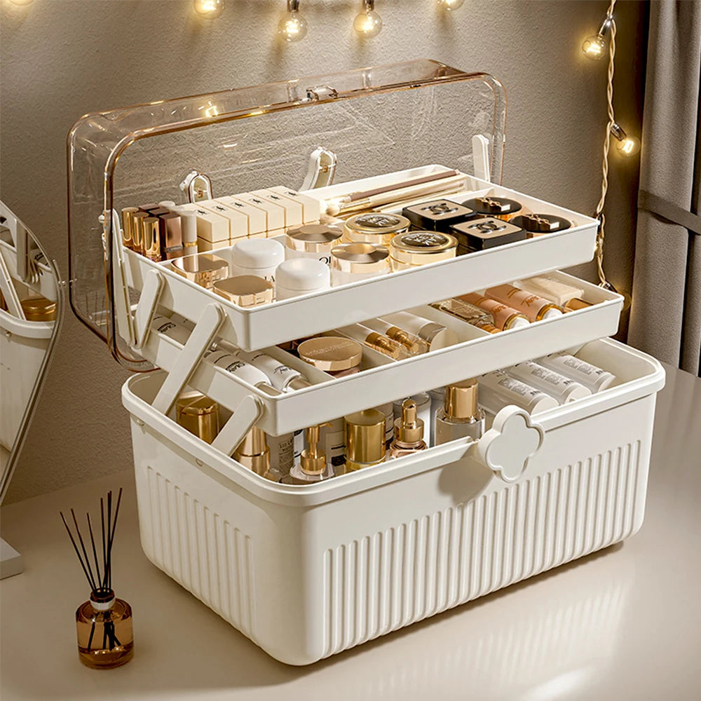 Three-Tier Makeup Storage Organizer with Ample Capacity for Skincare and Cosmetics
