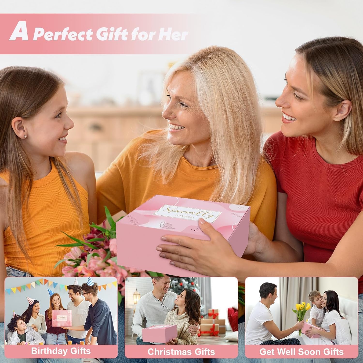 Birthday Gifts Basket for Women, Relaxtion Spa Set, Self Care Boxes for Her, Mother, Friend, Sister, Ideal Gifts for Valentine'S and Mother'S Day (Pink)