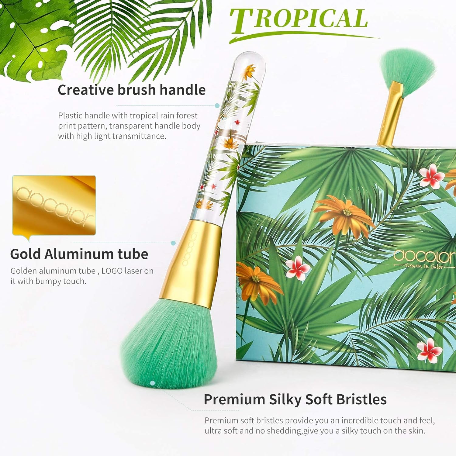 Makeup Brushes Professional 14Pcs Tropical Makeup Brush Set Premium Gift Synthetic Kabuki Foundation Blending Contour Face Powder Mineral Eyeshadow Make up Brush Set
