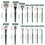 14PCS Green Professional Dense Makeup Brushes Tool Kit Air Brush Blending Powder Blush Concealer Eye Make up Brush Angled Stippling Liquid Highlighter Thin Brush with Travel Bag