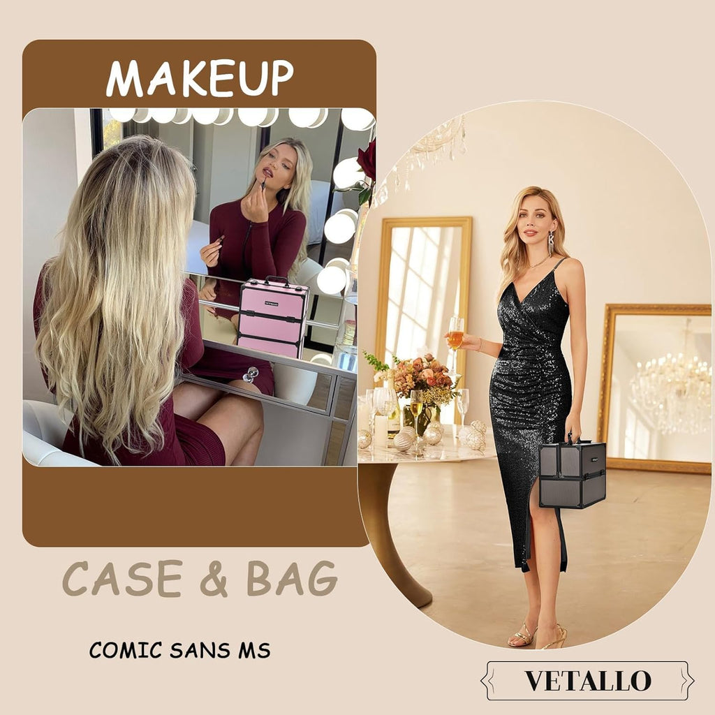 Travel Makeup Case Organizer, Large Makeup Organizer I Portable Makeup Case Organizer I Make up Box I Makeup Train Case I Birthday Gifts for Her Women Bestie I Beige