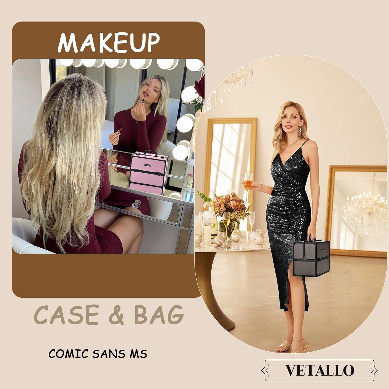 Travel Makeup Case Organizer, Large Makeup Organizer I Portable Makeup Case Organizer I Make up Box I Makeup Train Case I Birthday Gifts for Her Women Bestie I Beige