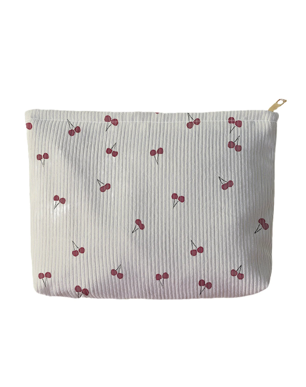 Cherry Printed Corduroy Makeup Bag, Lightweight Zipper Makeup Storage Box, Multifunctional Bag with Lining
