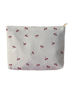 Cherry Printed Corduroy Makeup Bag, Lightweight Zipper Makeup Storage Box, Multifunctional Bag with Lining