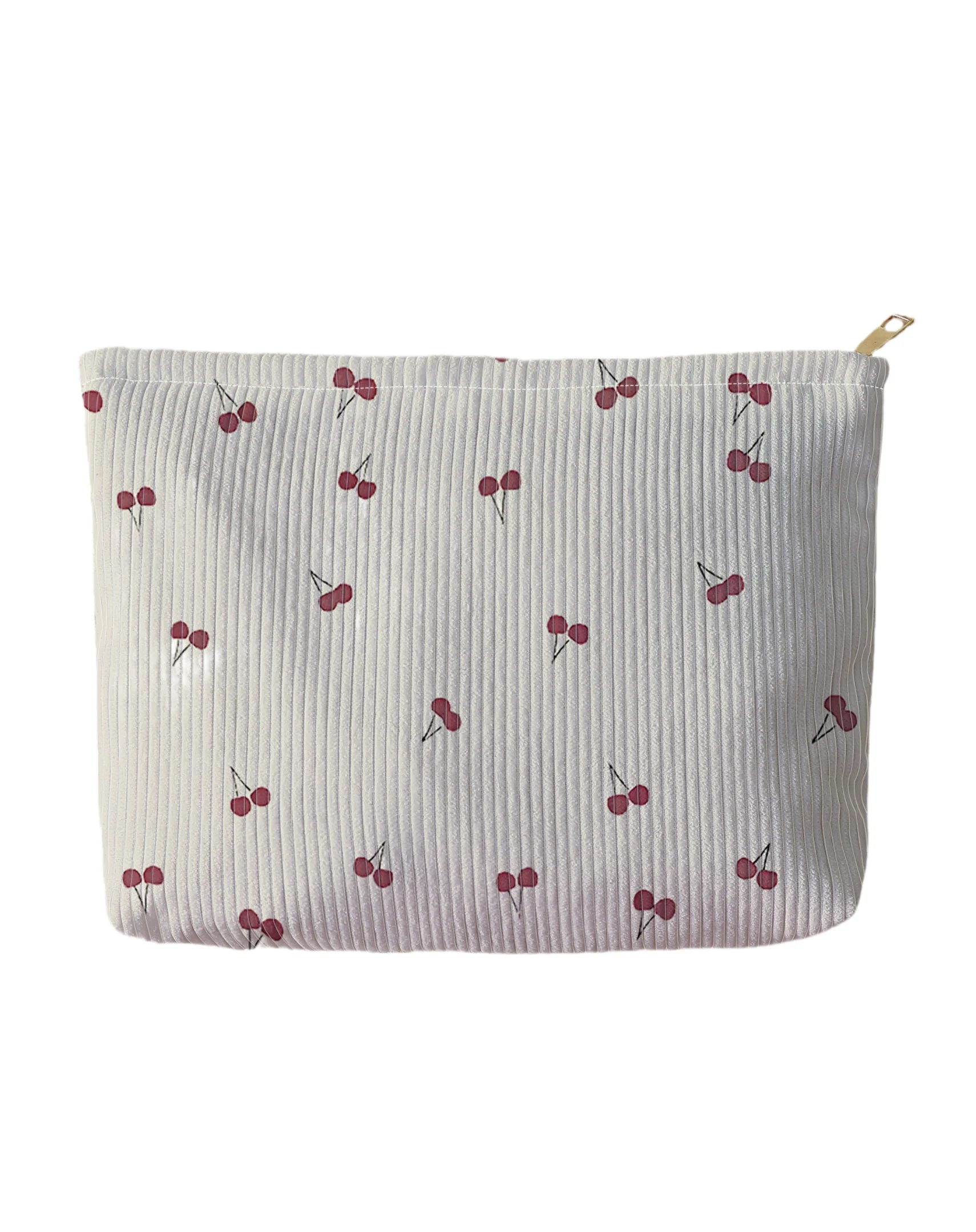 Cherry Printed Corduroy Makeup Bag, Lightweight Zipper Makeup Storage Box, Multifunctional Bag with Lining