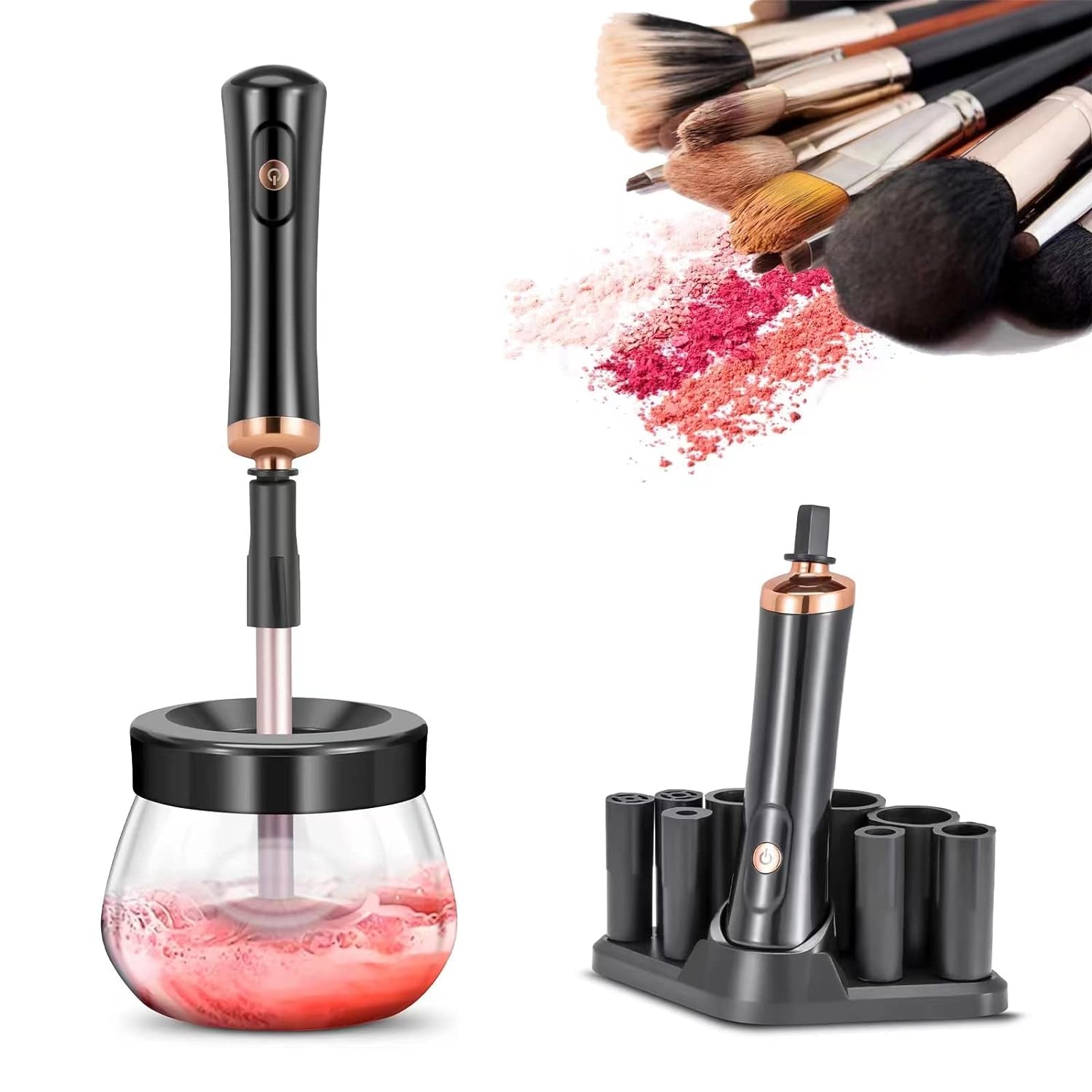 Electric Makeup Brush Cleaner and Dryer Machine, Super Fast Portable Brushes Cleaner, Wash and Dry in Seconds, Automatic Spinner Cleaner for Most Size Brushes(Black)