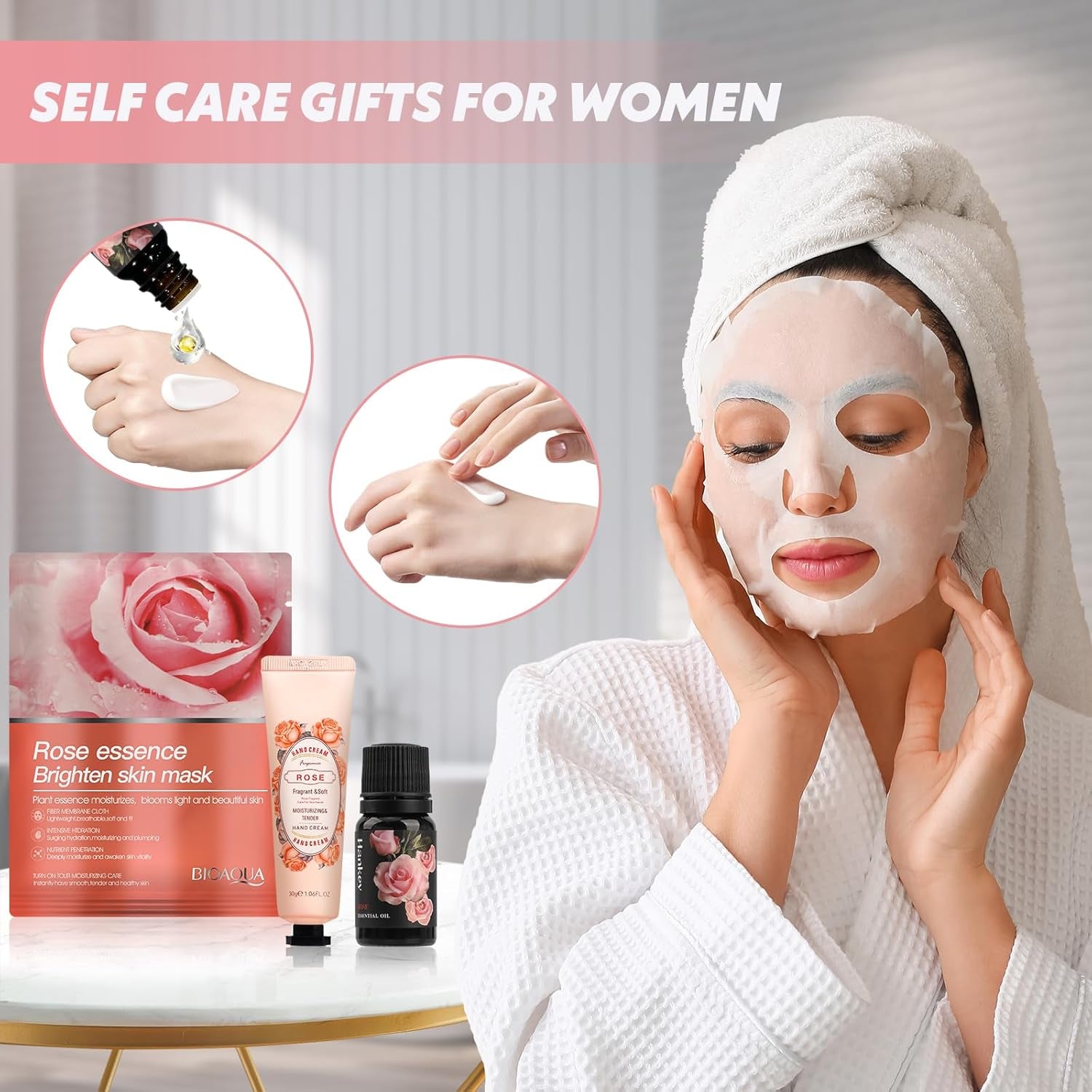 Birthday Gifts Basket for Women, Relaxtion Spa Set, Self Care Boxes for Her, Mother, Friend, Sister, Ideal Gifts for Valentine'S and Mother'S Day (Pink)