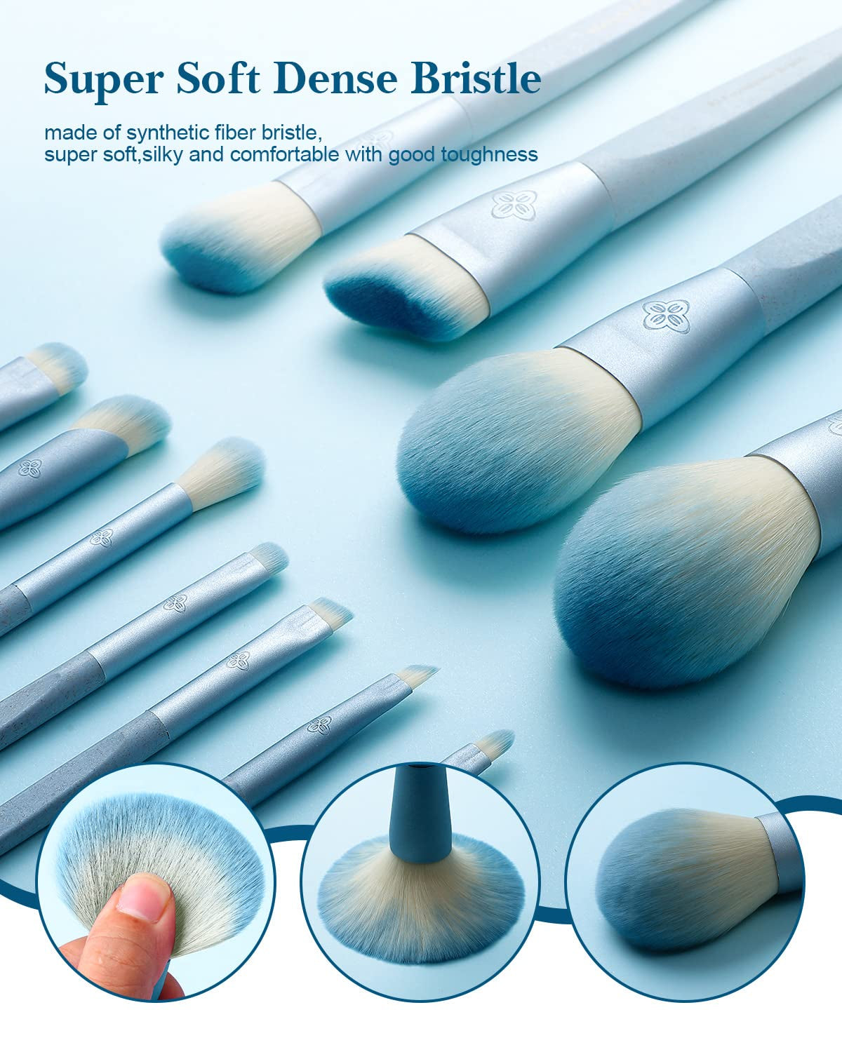 Makeup Brushes Set, 11 Pcs  Premium Vegan Makeup Brushes, Synthetic Foundation Powder Contour Blush Concealer Full Face Eye Brush, Bamboo Cosmetics Brushes Sets with Bag and Gift Box - Ice Blue
