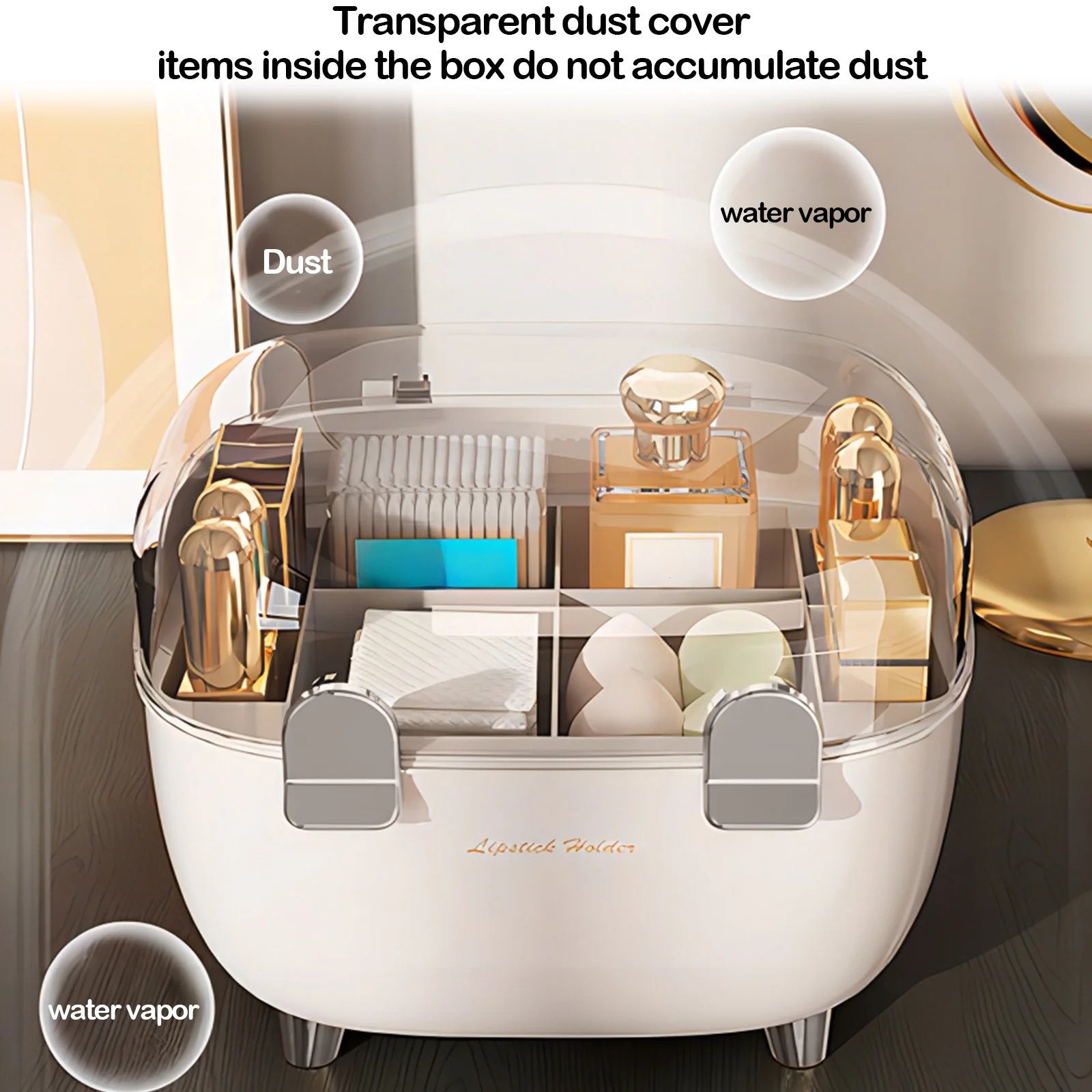 Makeup Storage Organizer with Clear Lid, Cosmetics Storage Box for Vanity, Make up Organizers, Cosmetic Display Cases for Countertop, Bathroom, Dresser, Dustproof Lipstick Storage Box Back to School