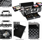 Large Makeup Train Cases with Bottom Drawer, Professional Makeup Case Organizer I Makeup Travel Case I Portable Make up Case I Makeup Case Organizer I Makeup Box Organizer I Black, HX-001