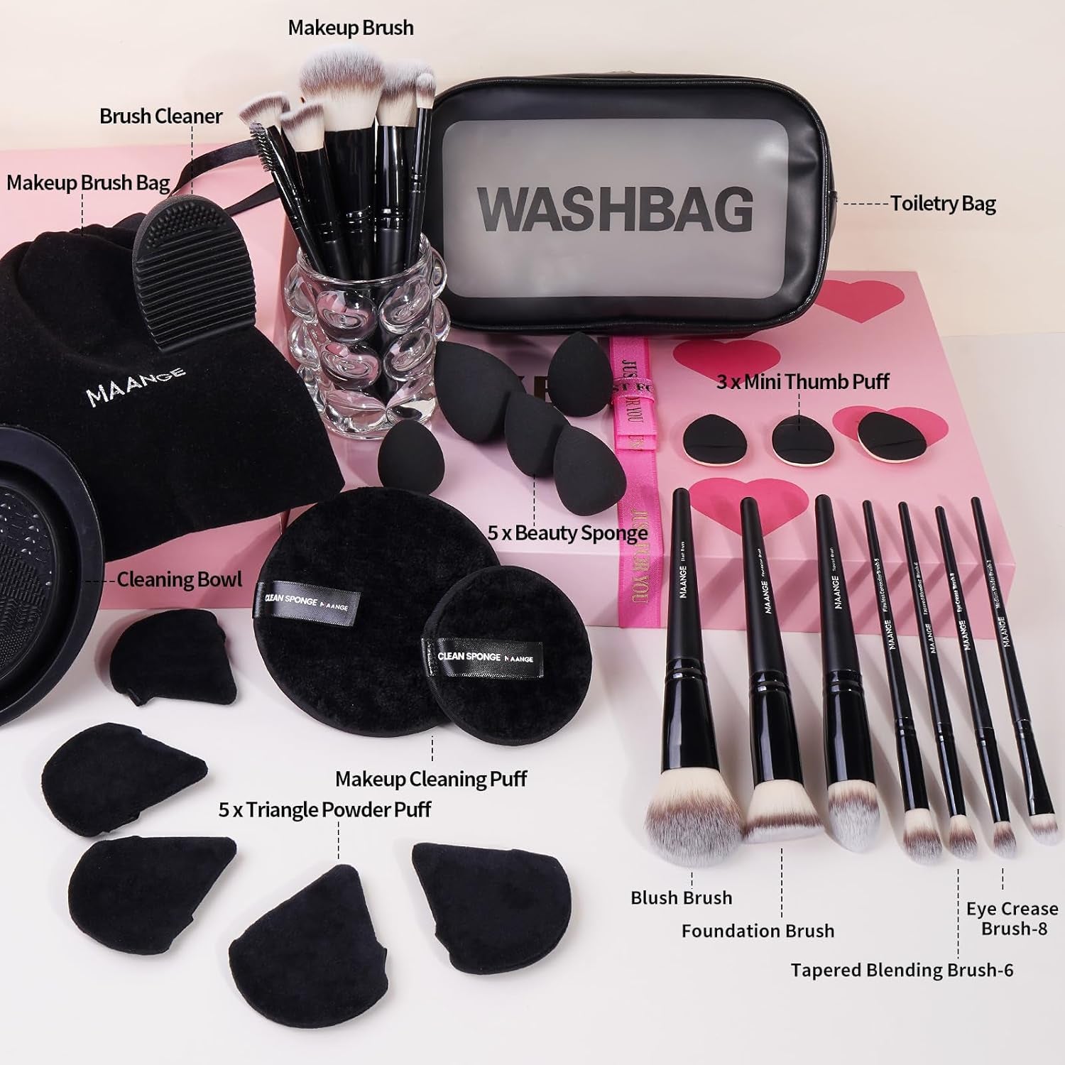 37 Pcs Makeup Brush Set Premium Synthetic Make up Brushes Foundation Eye Shadow Powder Concealers Brushes Set for Beginners & Professional Makeup Tool Set (Black)