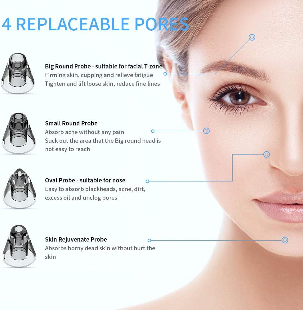 Blackhead Remover Pore Vacuum, Upgraded Pore Cleanser with Blue Light- Rechargeable Acne Extractor LED Display, Whitehead Removal, Facial Firming, Oil Reducing for Women & Men (202B-Black)