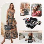 Large Makeup Train Cases with Bottom Drawer, Professional Makeup Case Organizer I Makeup Travel Case I Portable Make up Case I Makeup Case Organizer I Makeup Box Organizer I Black, HX-001