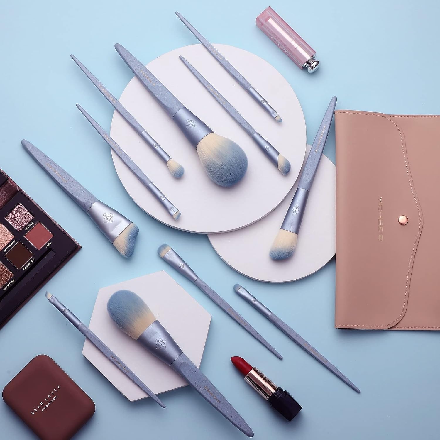 Makeup Brushes Set, 11 Pcs  Premium Vegan Makeup Brushes, Synthetic Foundation Powder Contour Blush Concealer Full Face Eye Brush, Bamboo Cosmetics Brushes Sets with Bag and Gift Box - Ice Blue