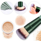 15-Piece Makeup Brush Set - Premium Synthetic Kabuki & Eye Brushes | Foundation, Blush & Lip Makeup Tools | Professional Green Conical Handle Set with Flannel Drawstring Bag