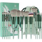 15-Piece Makeup Brush Set - Premium Synthetic Kabuki & Eye Brushes | Foundation, Blush & Lip Makeup Tools | Professional Green Conical Handle Set with Flannel Drawstring Bag