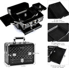 Large Makeup Train Cases with Bottom Drawer, Professional Makeup Case Organizer I Makeup Travel Case I Portable Make up Case I Makeup Case Organizer I Makeup Box Organizer I Black, HX-001