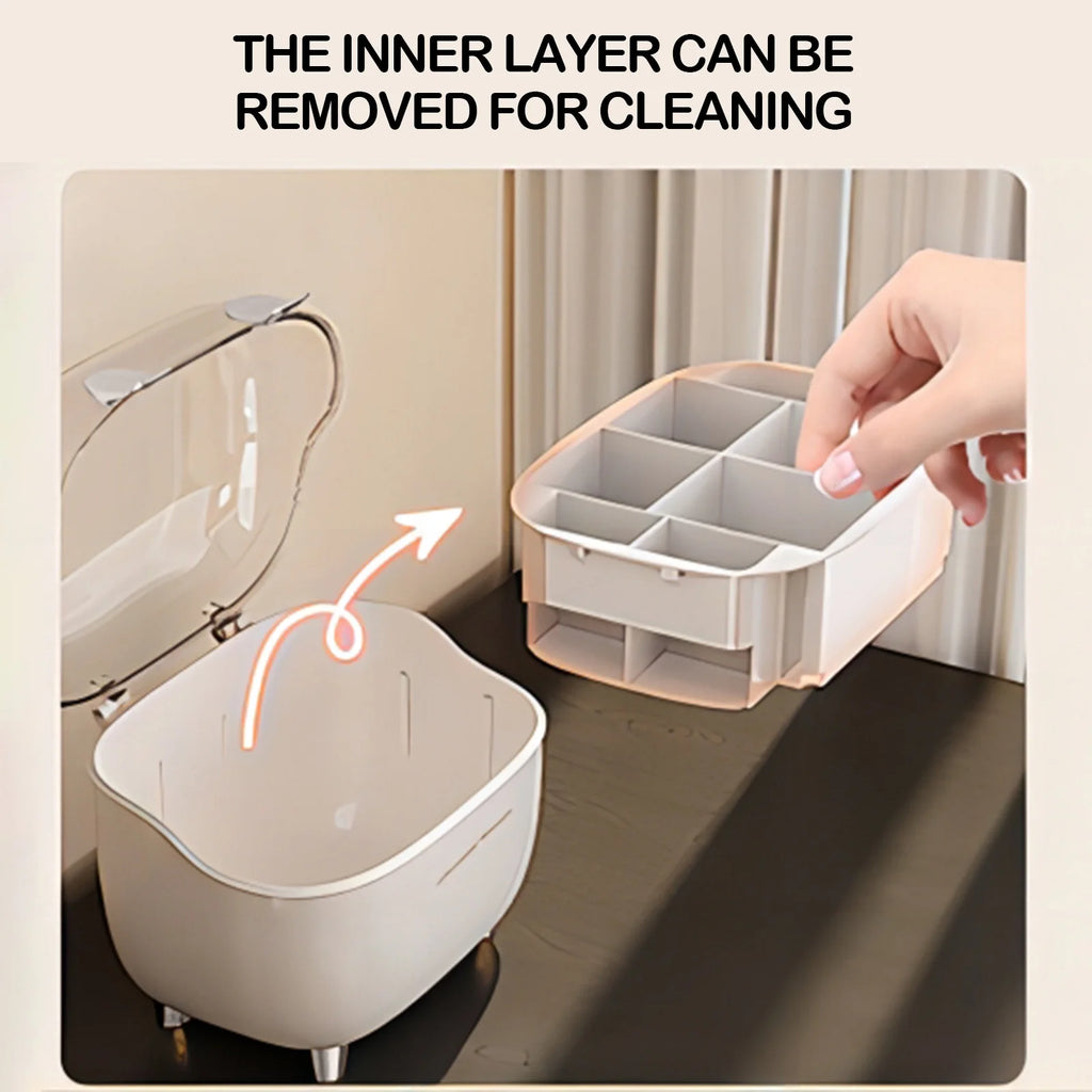 Makeup Storage Organizer with Clear Lid, Cosmetics Storage Box for Vanity, Make up Organizers, Cosmetic Display Cases for Countertop, Bathroom, Dresser, Dustproof Lipstick Storage Box Back to School