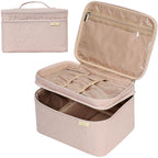 Large Double Layer Travel Makeup Bag Women, Cosmetic Case, Organizer for Travel-Size Accessories Bottles, Brushes, Conditioner, and Skin Care Products, Pink