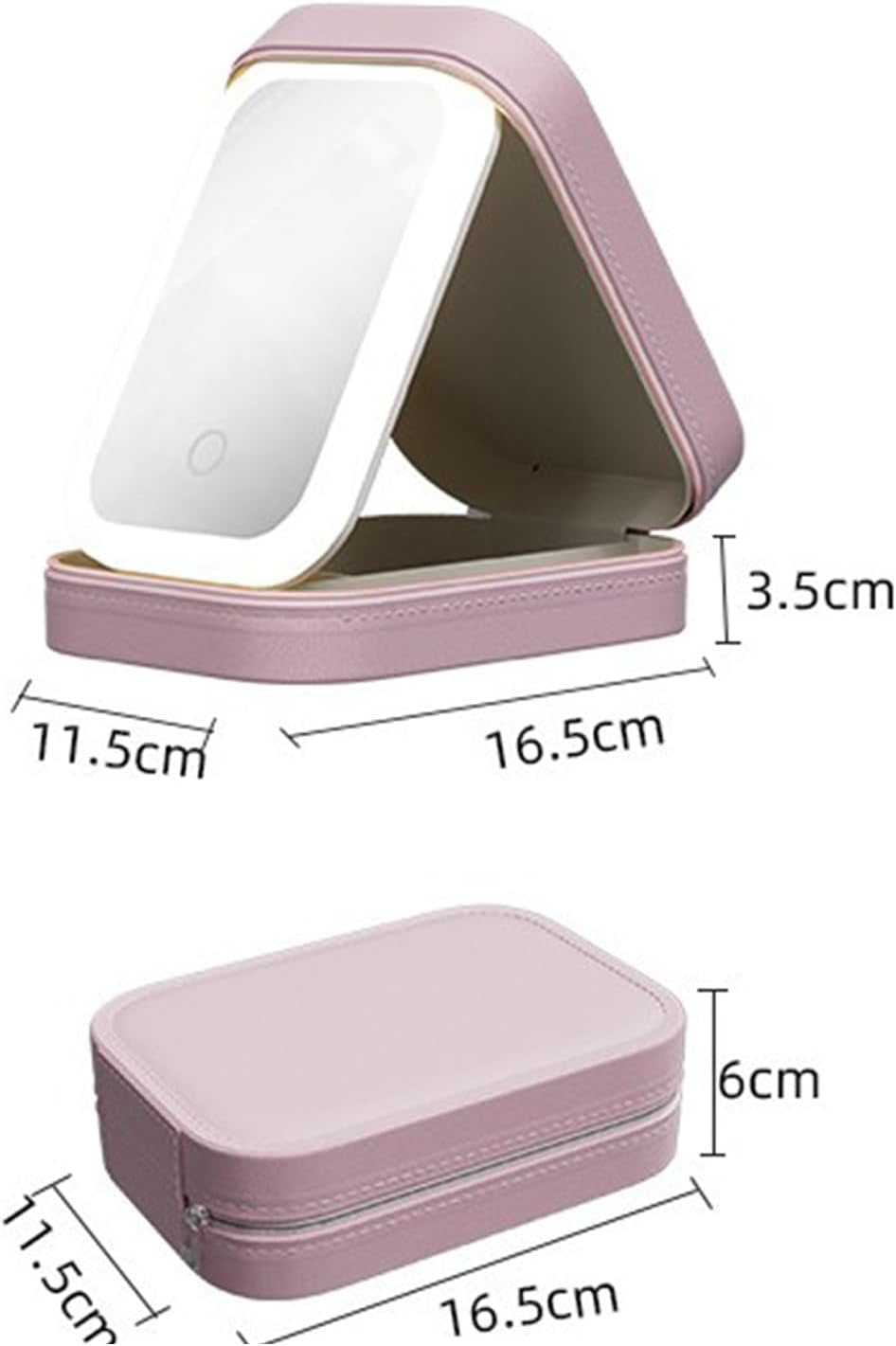 Integrated Makeup Storage Box with Light-Filling Mirror,Led Complementary Light Cosmetic Case,Makeup Storage Box with Led Light Mirror,Portable Cosmetics Case,Touch Control & Zipper Design (White)
