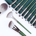 14PCS Green Professional Dense Makeup Brushes Tool Kit Air Brush Blending Powder Blush Concealer Eye Make up Brush Angled Stippling Liquid Highlighter Thin Brush with Travel Bag