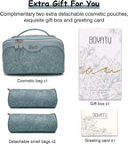 Travel Makeup Bags Cosmetic Organizer Bag: 3-Set Large Capacity Make up Bag - PU Leather Toiletry Bags for Women - Wide Open Portable Pouch with Divider & Handle (01-Light Blue)