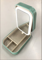 Makeup Storage Box with LED Light Mirror Portable Travel Makeup Cosmetics Storage Box Touch Light Storage Organizer
