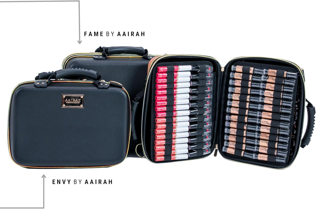 Makeup Organizer – Premium 8-Layer Makeup Bag for Lipsticks, Foundation, Brushes, Powder – Luxurious Travel Makeup Bag – Makeup Case – Water-Resistant Hard Shell (Nude, 15-Inch)