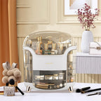 Stylish Makeup Storage Box 28X20X34Cm Large Capacity Organizer with Drawers Lipstick Holders Rotating Brush Compartments,White